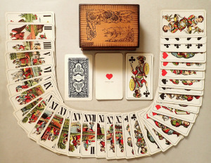 Vintage NAGY tarokk kártya játék pakli jóskártya vetőkártya Játékkártyagyár és nyomda fa dobozban