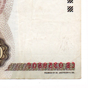 2000 Forint Bankjegy 2005 CB hátoldalon sorszám színátnyomat