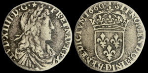 1/12 écu - XIV. Lajos Napkirály - 1660, Lyon - ezüst, fiatalkori portréval!