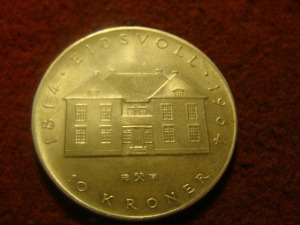 Norvégia nagyméretű ezüst 10 korona 1964 aUNC, enyhe patina  20 gramm 0.900 35 mm