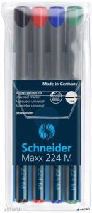 Alkoholos marker készlet, OHP, 1 mm, SCHNEIDER 'Maxx 224 M', 4 különböző szín