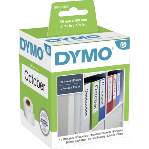 DYMO Etikett tekercs 99019 S0722480 59 x 190 mm Papír Fehér 110 db Permanens Mappa etikett