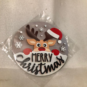 Karácsonyi ajtódísz dekor fából - Merry Christmas 20cm Rénszarvas akasztóval
