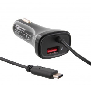 TnB 27W USB Car Charger + Type-C cable Black CACUSBC Kiegészítő, Kellék Töltő