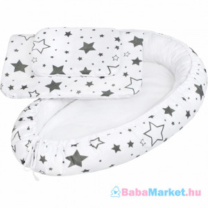 Luxus babafészek párnával és paplannal kisbabák számára - New Baby csillag szürke