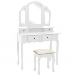 Fehér császárfa fésülködőasztal-szett ülőkével 100x40x146 cm