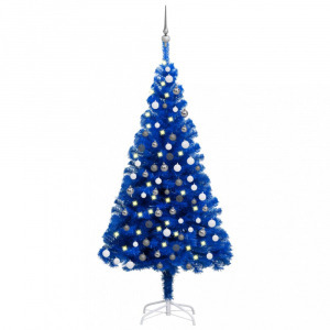 kék PVC megvilágított műkarácsonyfa gömb szettel 150 cm