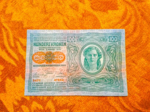 1912 -es ropogós 100 Korona bankó Osztrák kiadás, Osztrák felülbélyegzéssel  (L2788)