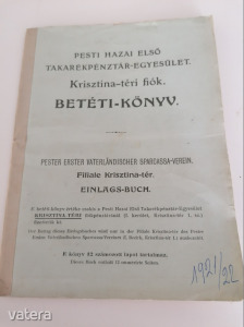 Pesti Hazai Első Takarékpénztár-Egyesület Krisztina-téri fiók Betéti könyv 1921