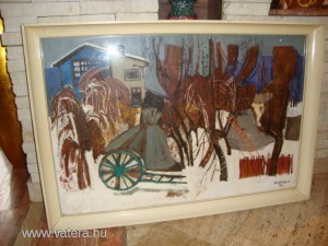 Korchmáros Helga olaj-vászon festmény Téli udvar