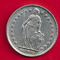 1962 Svájc, ezüst 1 frank, 10 80 €.