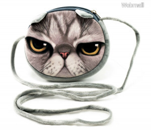 Cuki mini plüss táska, morcos macskás