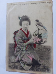 Régi Japán  képeslap Nagasakiból,Gésa,1924.