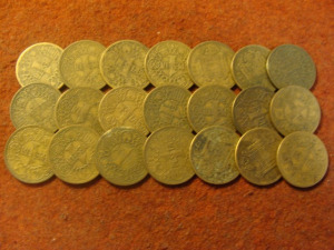 Spanyolország alu-bronz 1 peseta 1944  21 db egyben