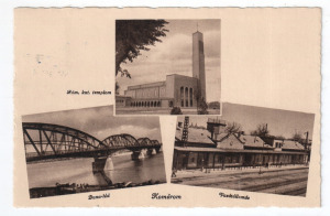 Komárom - vasútállomás, Duna-híd, római katolikus templom, 1943 Kép