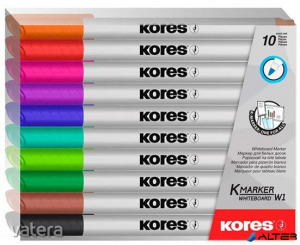 Tábla- és flipchart marker készlet, 1-3 mm kúpos, KORES 'K-Marker', 10 különböző szín