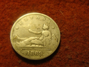 Spanyol ezüst 2 peseta 1869   10 gramm 0.835