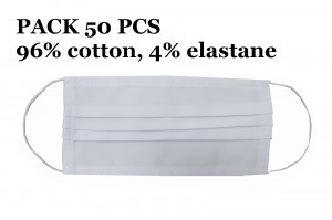 50 db újrafelhasználható maszk hajtásokkal 96% pamut és 4% elasztán 2 rétegű unisex mosható