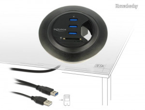 DeLock In-Desk Hub 3 Port USB 3.0 + 2 Slot SD Card Reader 62869