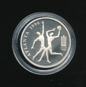 Litvánia 50 Litu 1996, tükörfényes ezüst érme, kosárlabda