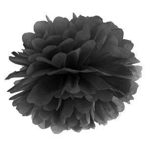 Fekete pompom papír lampion - 25 cm