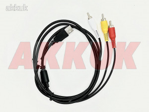 USB kábel 3x RCA (audio-video), HDD médialejátszóhoz, házimozi erősítőhöz