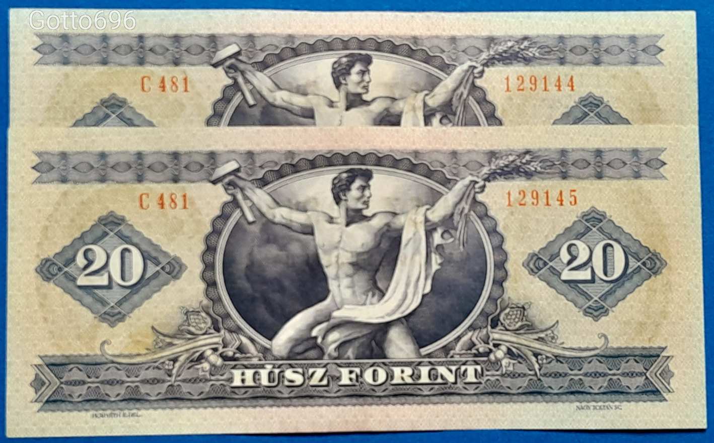 2 db 1975 -ös 20 Forint sorszámkövető bankók ropogós papíron!Ritkábbak!! VF+ (L2273)