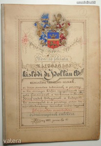 Díszoklevél Dr. Hollán Adolf miniszteri tanácsos 50 éves jubileumára Pozsony 1887