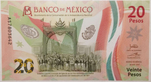 Mexikó 20 peso 2021 UNC polimer emlékbankjegy - 200 éves a függetlenség