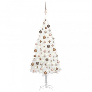 Fehér műkarácsonyfa LED-ekkel és gömbszettel 120 cm