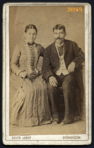 Deits műterem, Gyöngyös, házaspár, elegáns hölgy ernyővel, férfi bajusszal, 1880-as évek, Eredeti...