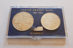 1974 Magyar Nemzeti Bank, ezüst 50-100 Forint eredeti MNB tokban