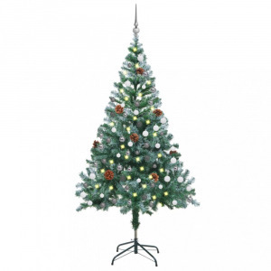 zúzmarás megvilágított karácsonyfa gömb szettel/tobozzal 150 cm