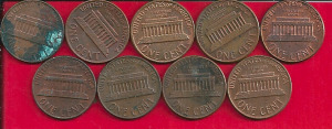 Vegyes évszámok, USA, 9 darab one cent, 180.- forint.