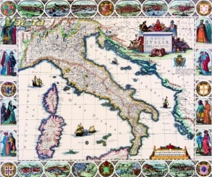 Ingyen posta, kész kép feszítőkeretben, Térkép, Vászonnyomat, Antik Régi Olaszország