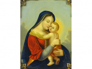 0Z235 Antik madonna Mária a kis Jézussal festmény XIX. század 1850 körül
