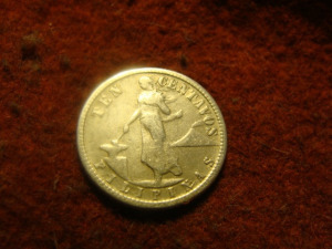 Fülöp-szigetek ezüst 10 centimos 1944