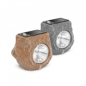LED-es kültéri szolárlámpa - szürke kő - hidegfehér - 8 x 5,6 x 7 cm