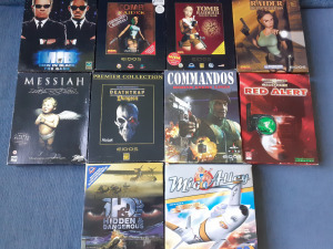Commandos 1.,Messiah,Tomb raider 1,2,4,Men In B.,Deathtrap D., DOBOZOS PC játékok