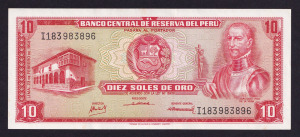 Peru 10 soles UNC 1968