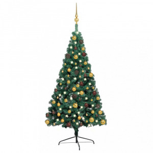 zöld megvilágított fél műkarácsonyfa gömb szettel 240 cm