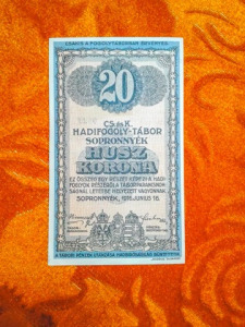 1916 -os hajtatlan Sopronnyék 20 Korona Hadifogoly-tábor pénz arab sorszámmal Ritkább (L2851)