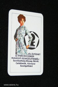 Kártyanaptár,Iparcikk üzletek,Szombathely,Celldömölk,Szentgotthárd,Körmend ,1974 . #