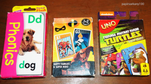 3 csomag gyerekkártya egyben eladó, Phonics, The Incredibles, Tina Tinja UNO