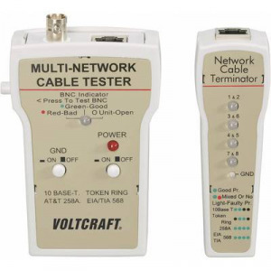 Koax kábel teszter, UTP, LAN hálózati kábel teszter RJ45, BNC csatlakozókhoz, kábelekhez Voltcraf...