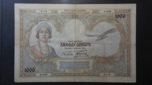 Jugoszlávia 1000 Dinara 1931  nagy méretű, ritkább bankjegy #908  (BK46)