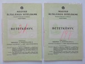 2 db Betétkönyv. Nagyvárad.1941-1944. Magyar Általános Hitelbank. Erdély visszafoglalása utáni.