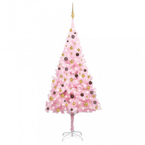 Rózsaszín PVC műkarácsonyfa LED fényekkel és gömbszettel 240 cm