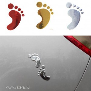Autó dekoráció, autó matrica - Baba lábnyom 3D Chrome (GyMS)