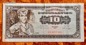 1965 -ös YUGOSLAVIA  - 10 Dinara bankó (L0560)